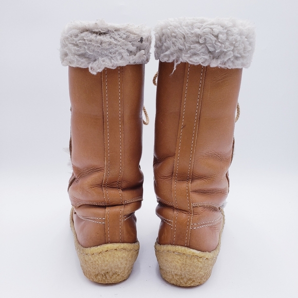 Vintage Cabela's Mid-Calf Shearling Lined Brown Leather Chunky Heel Boots Size 7 - Picture 4 of 10